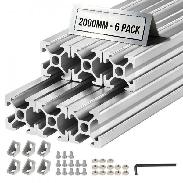 VEVOR 2020 Aluminium Profile 6 Stk. 2 m, T-Nut, EU-Standard, Hochfest, für 3D-Drucker, CNC-Werkbänke, Silber, TXOBLXCDGYS2G7I9X001V0