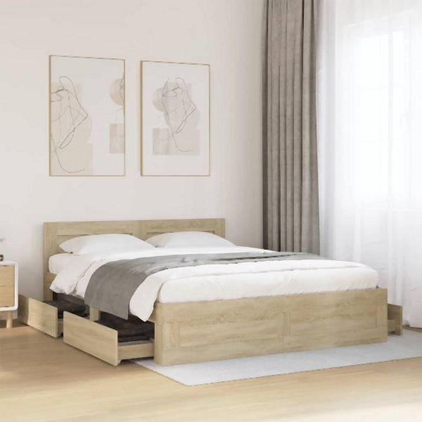 vidaXL Bettgestell mit Kopfteil Sonoma-Eiche 150x200 cm Holzwerkstoff, 3295557