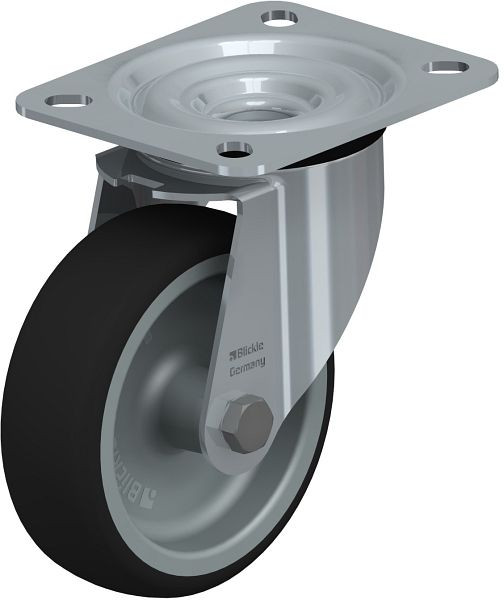 Blickle LE-PATH 100G Stahlblech-Lenkrolle mit Anschraubplatte, Thermoplastisches Polyurethan, Grau, 846977