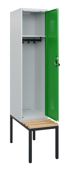 C+P Spind Evolo PLUS, 1 Abteil, 1950x400x815mm, 7035/6037, Drehriegel, Sitzfläche Holz, Sitzbank, 0490505-12 S10011