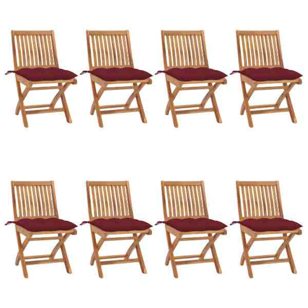 vidaXL Klappbare Gartenstühle mit Kissen 8 Stück Massivholz Teak, 3072885