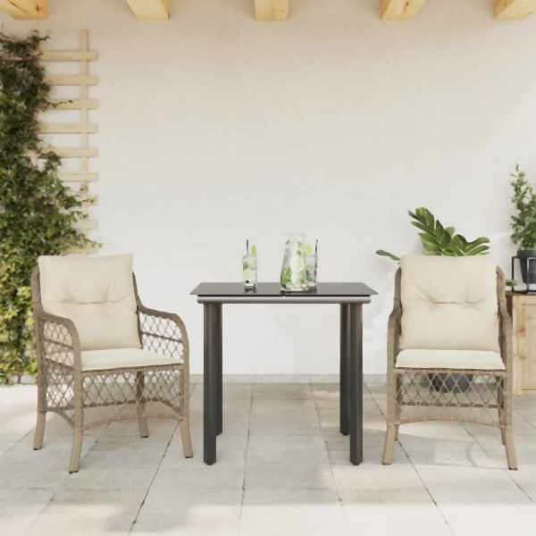 vidaXL 3-tlg. Bistro-Set mit Kissen Beige Poly Rattan, UV-beständig, 3212145
