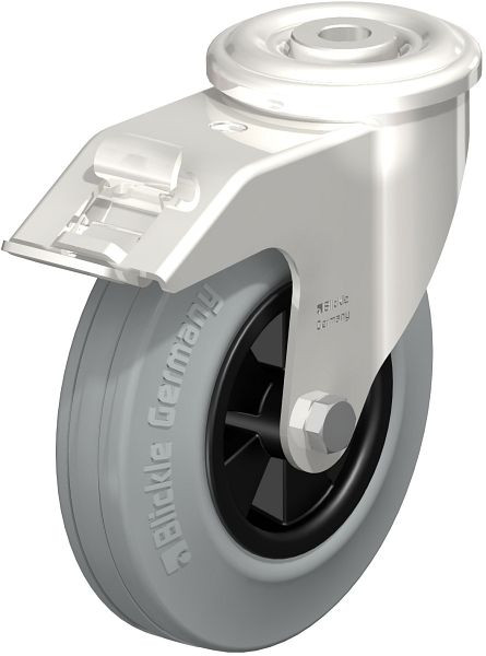 Blickle LEXR-VPP 125G-FI-SG Edelstahl-Lenkrolle mit Rückenloch & Feststeller, Vollgummi, Grau, 581280