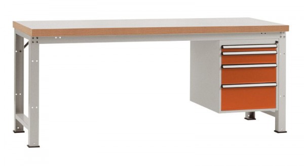 Manuflex Komplett-Werkbank Grund PROFI Standard mit Kunststoff-Platte, BxTxH = 2000 x 700 x 840 mm, Rotorange, WP5627.2001