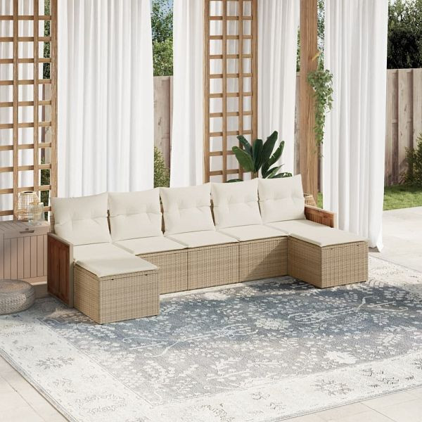 vidaXL 7-teilig Garten-Sofagarnitur mit Kissen Beige Poly Rattan, 3227913