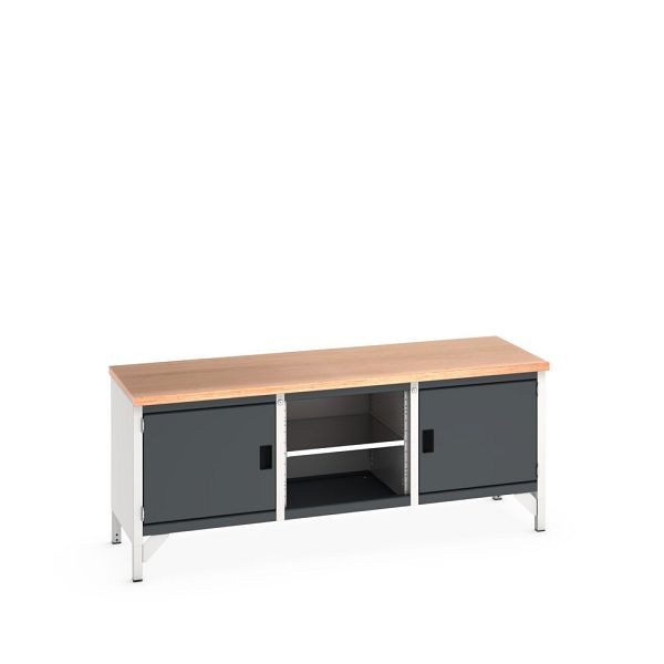 bott cubio Kastenwerkbank, 2 Türen, 3 Ablagen, Multiplex-Arbeitsplatte, BxTxH: 2000x750x840mm, RAL 7035/7016, Anthrazitgrau, 41002049.19V