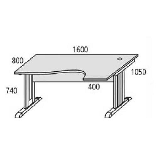 Deskin Schreibtisch Basic MULTI M, Ahorndekor, Gestell Alusilber, B 1600 x T 800 / 1050 x H 740 mm, 212804