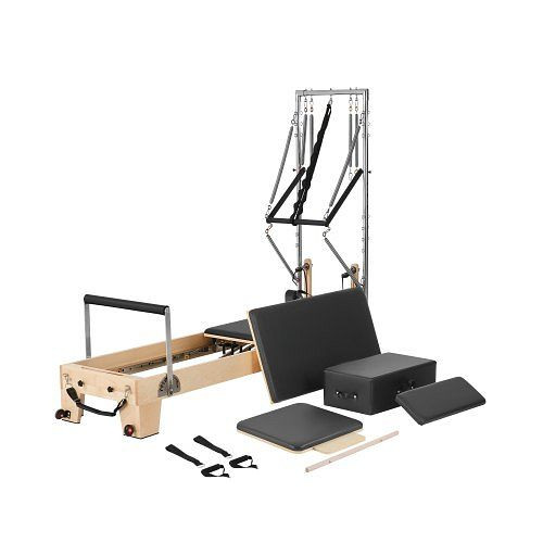 VEVOR Pilates Reformer Maschine aus Holz, Krafttrainingsgerät mit doppeltem Widerstand, Reformer-Box, Sprungbrett, bis 181 kg, TSPLTHXCFMBK7H1UGV0