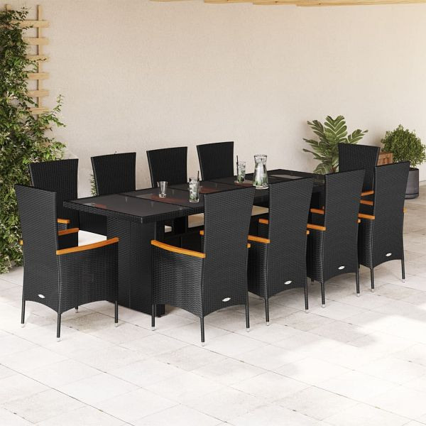 vidaXL 11-teilig Garten-Essgruppe mit Kissen Schwarz Poly Rattan, 3277532