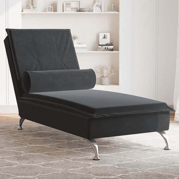 vidaXL Massage-Chaiselongue mit Nackenrolle Schwarz Samt, 379455
