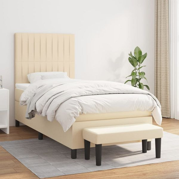 vidaXL Boxspringbett mit Matratze Creme 90x200 cm Stoff, 3136730