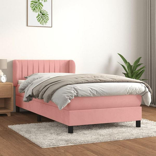 vidaXL Boxspringbett mit Matratze Rosa 100x200 cm Samt, 3127600