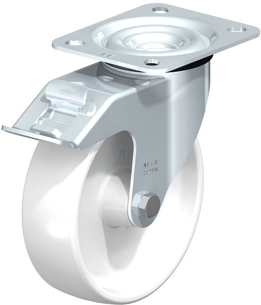 Blickle LE-PO 125G-FI Stahlblech-Lenkrolle mit Anschraubplatte & Feststeller, Polyamid, Weiß, 311811