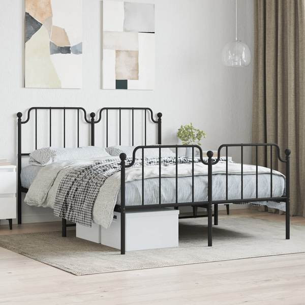 vidaXL Bettgestell mit Kopf- und Fußteil Metall Schwarz 135x190 cm, 373904