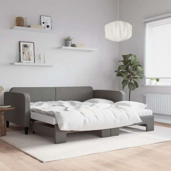 vidaXL Tagesbett Ausziehbar mit Matratzen Dunkelgrau 100x200 cm Stoff, 3196840