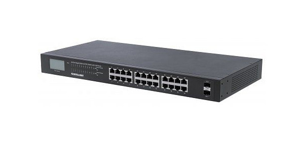 INTELLINET 24-Port Gigabit Ethernet PoE+ Switch mit 2 SFP-Ports und LCD-Anzeige, 561242