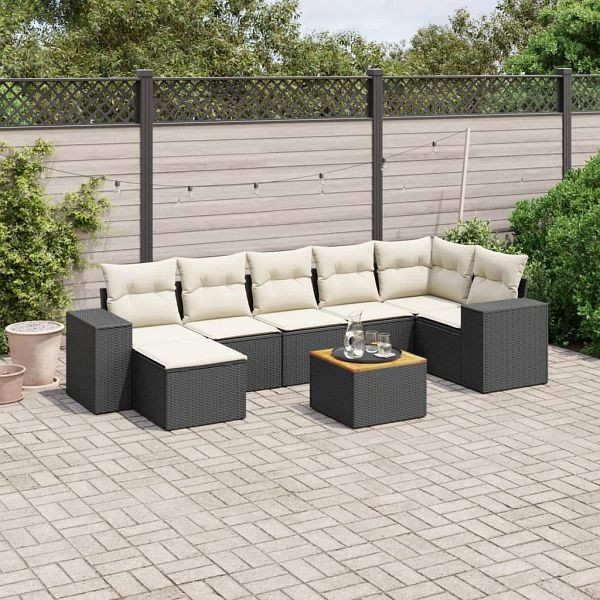vidaXL 8-teilig Garten-Sofagarnitur mit Kissen Schwarz Poly Rattan, 3225552
