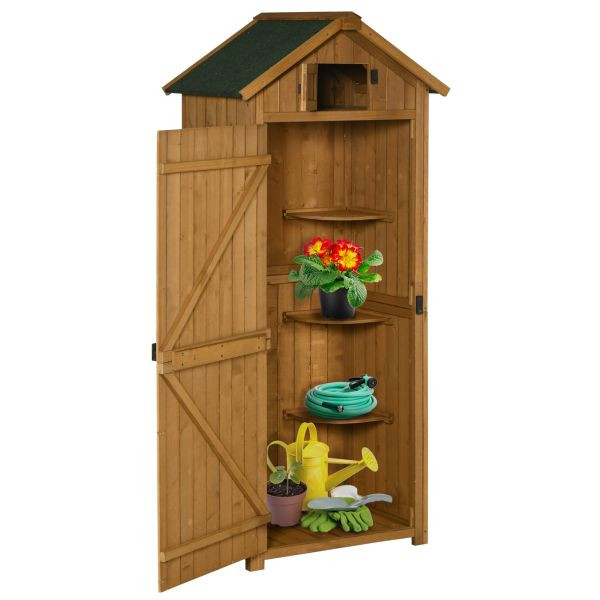 Outsunny Gartenschrank Geräteschuppen mit Fachböden Asphaltdach Holz Gelb, 845-209V01BN