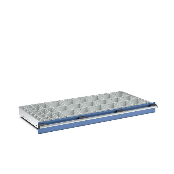 bott cubio Sortiment mit 46 Boxen, BxTxH: 1300x650x68mm, Kunststoff / RAL 7035, 43020785