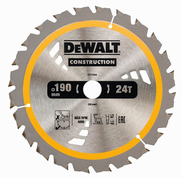 DeWalt Kreissägeblatt Handkreissäge 190/30mm 24WZ, DT1944-QZ