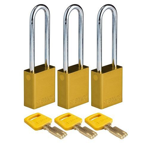 Brady Vorhängeschlösser SafeKey, eloxiertes Alu, VE: 3 Stück, lichte Bügelhöhe 76,20 mm, gelb, 311818