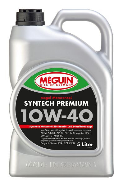 Meguin megol Motorenöl Syntech Premium SAE 10W-40, Kanister Kunststoff, VE: 5 Liter, 4338