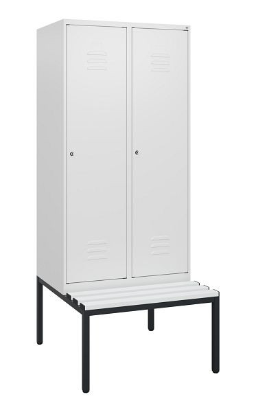 C+P Umkleidespind Classic PLUS, mit untergebauter Sitzbank, 2 Abteile, 1950x800x815mm, 9016/9016, Zylinderschlösser, 0800505-22 S10059