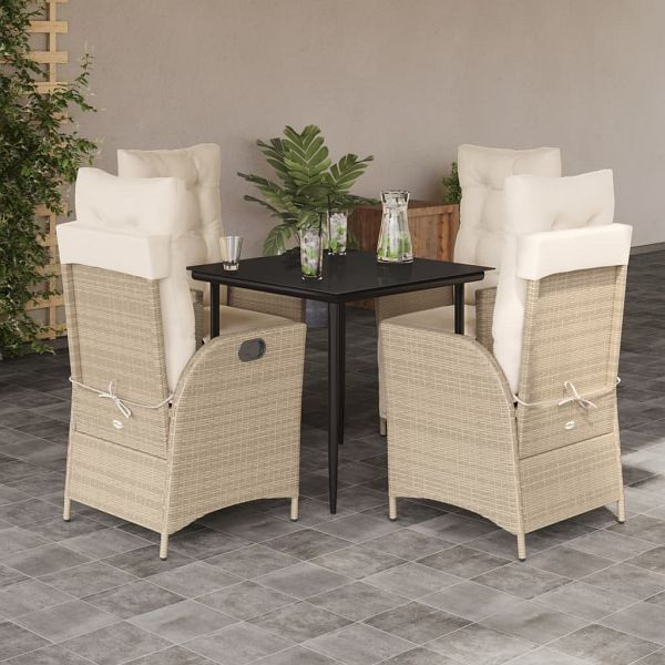 vidaXL 5-tlg. Garten-Essgruppe mit Kissen Beige Poly Rattan, 3213435