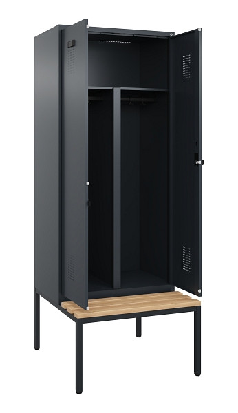 C+P PSA Doppel-Spind Evolo PLUS, Bank, 2 Abteile, 2120x800x815mm, 7016/7016, Drehriegel, Sitzfläche Buche-Hartholz, Sitzbank, 0490527-22P S10016