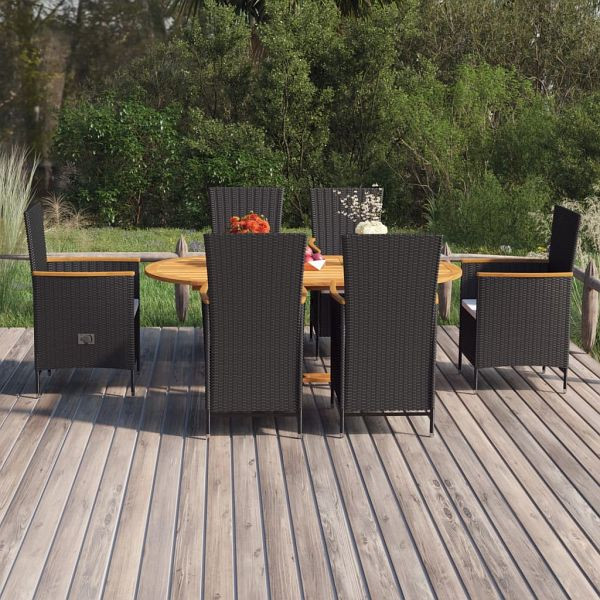 vidaXL 7-teilig Garten-Essgruppe Poly Rattan Schwarz, 3070769
