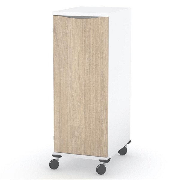 Deskin rollbarer Hochcontainer MODUL, Weiß/Eiche hell, 435 x 600 x 1205 mm, 331276