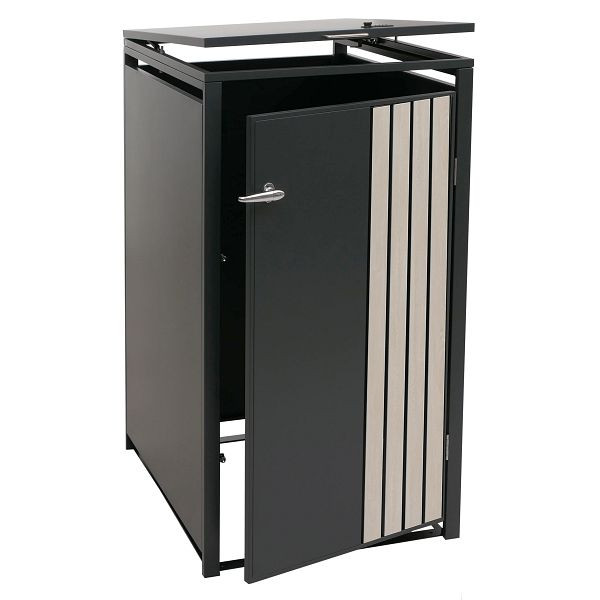 Mendler 1er-Mülltonnenverkleidung HWC-O67, Mülltonnenbox mit Deckel, Metall 122x68x84cm 35kg, anthrazit Holzoptik hell, 122327