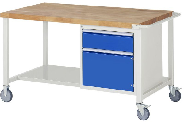 RAU Fahrbare Werkbank 8000 - Modell 8152, B1500 x T900 x H880-1080 mm, Systemunterbau B1495 x T850 mm, 1 x Schublade, 1 x Flügeltür, 05-8152A6-159B4H.11