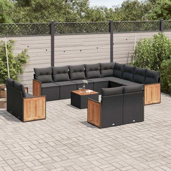 vidaXL 13-teilig Garten-Sofagarnitur mit Kissen Schwarz Poly Rattan, 3228197