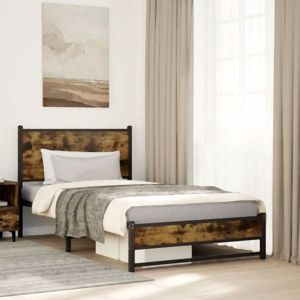 vidaXL Metallbett ohne Matratze Räuchereiche 107x203 cm, 4007828