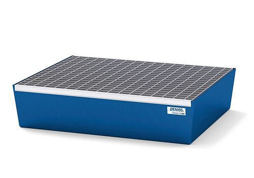 DENIOS Auffangwanne classic-line für 2 Fässer à 60 l, Stahl blau lackiert, Gitterrost, 259371