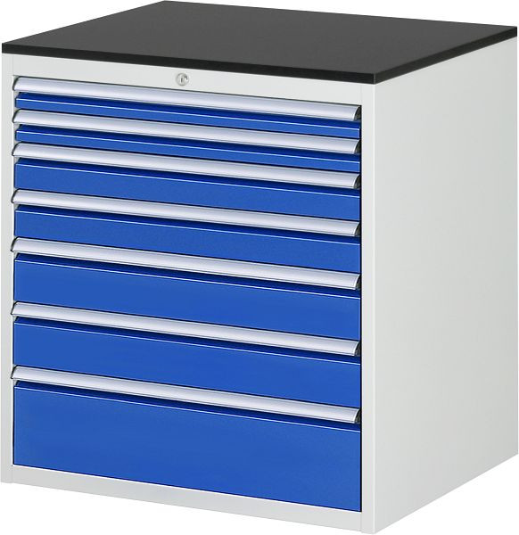 RAU Schubladenschrank Serie 7000, B770xT650xH820mm, Schubladen: 2xH60, 2xH90, 2xH120, 1xH180mm, Arbeitsplatte melaminharzbeschichtet, 03-XL5.0A-M.11
