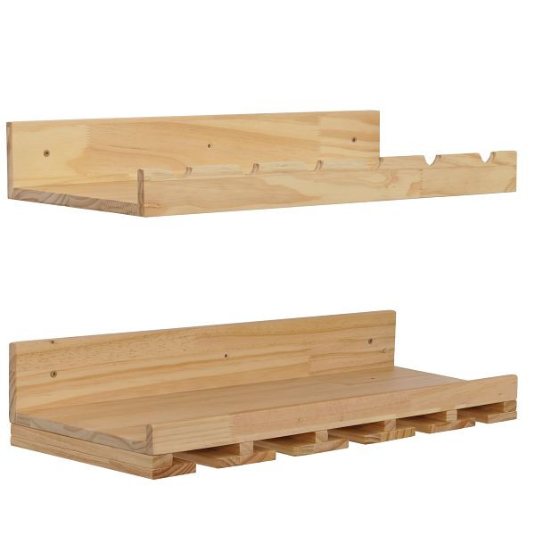 Mendler 2er-Set Weinregal HWC-P22, Glas-/Flaschenhalter Wandbar für 6 Flaschen/15 Gläser Holz FSC 61x28cm, natur, 139709