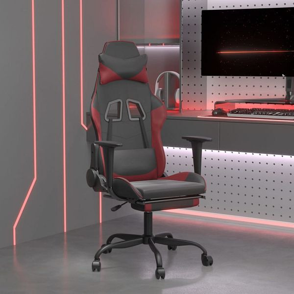 vidaXL Gaming-Stuhl mit Fußstütze Schwarz und Weinrot Kunstleder, 3143660