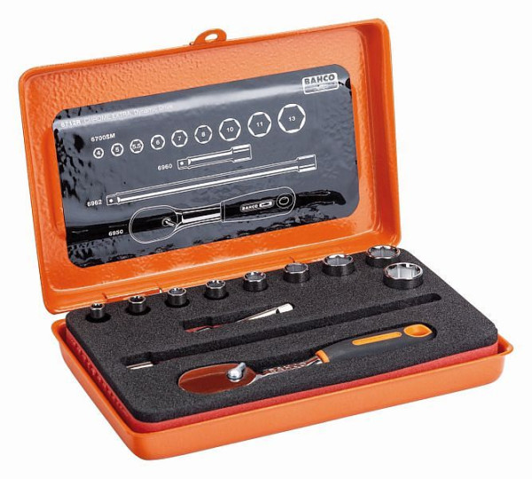 Bahco 1/4" Steckschlüssel-Satz mit Umschaltknarre 6950, 12-teilig, 6712R