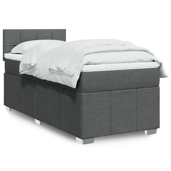 vidaXL Boxspringbett mit Matratze Dunkelgrau 90x200 cm Stoff, 3286952