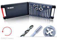 Produktbild von BAER Set HSSE LINKS: Maschinengewindebohrer / Schneideisen / Kernlochbohrer: M 3 - 12, BB7E BAER Set HSSE LINKS: Maschinengewindebohrer / Schneideisen / Kernlochbohrer: M 3 - 12, BB7E