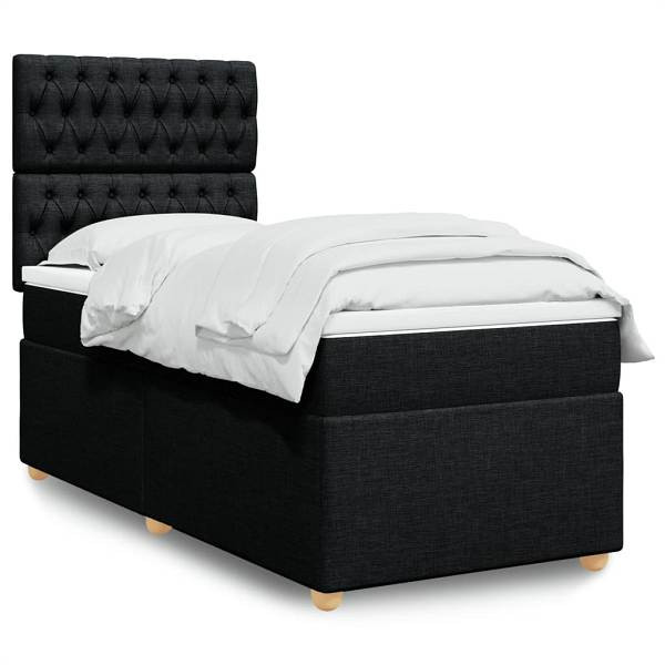 vidaXL Boxspringbett mit Matratze Schwarz 80x200 cm Stoff, 3293416