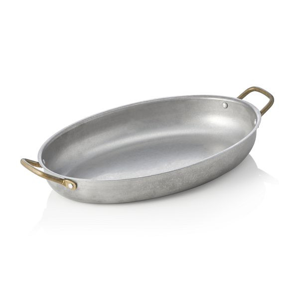 WAS Servierpfanne STEEL & STYLE VINTAGE, mit 2 Messinggriffen, 31 x 22 x 4,5 cm, 1,4 Liter, Chromnickelstahl, 2040031