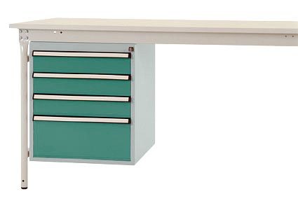 Manuflex Gehäuse-Unterbau stationär, Nutzhöhe 500 mm mit 4 Schubfächer, für Tischtiefe 800 mm, graugrün, ZB4802.0001