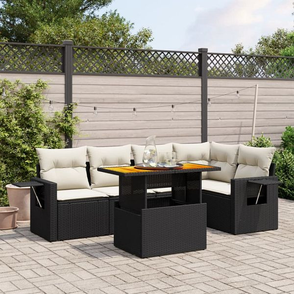 vidaXL 6-teilig Garten-Sofagarnitur mit Kissen Schwarz Poly Rattan, 3271742