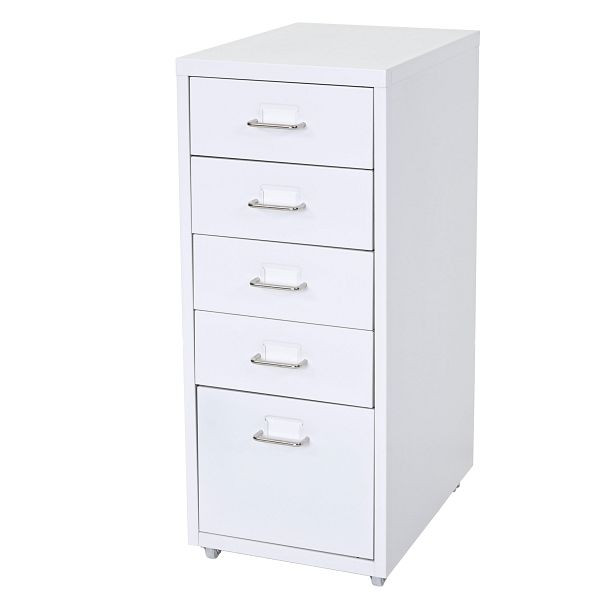 Mendler Rollcontainer Boston T851, Schubladenschrank Stahlschrank, 69x28x41cm 5 Schubladen, weiß, 55296