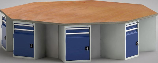 KLW PROFI-Werkbank in Achteckform (ERGO-Version) mit Buchen-Multiplexplatte in 8-Eck-Form 3259 x 3259 x 45 mm L x B x S, WP670E-1350M45-E8013