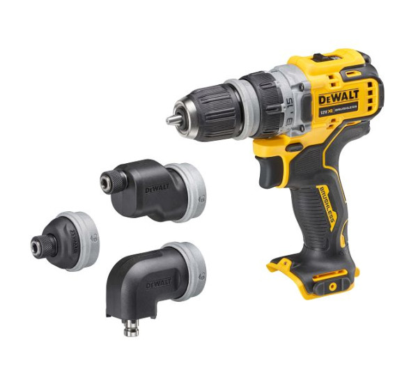 DeWalt 12 Volt Akku-Bohrschrauber mit 4 werkzeuglos wechselbaren Werkzeug-Aufnahmen (Basisversion), DCD703NT-XJ