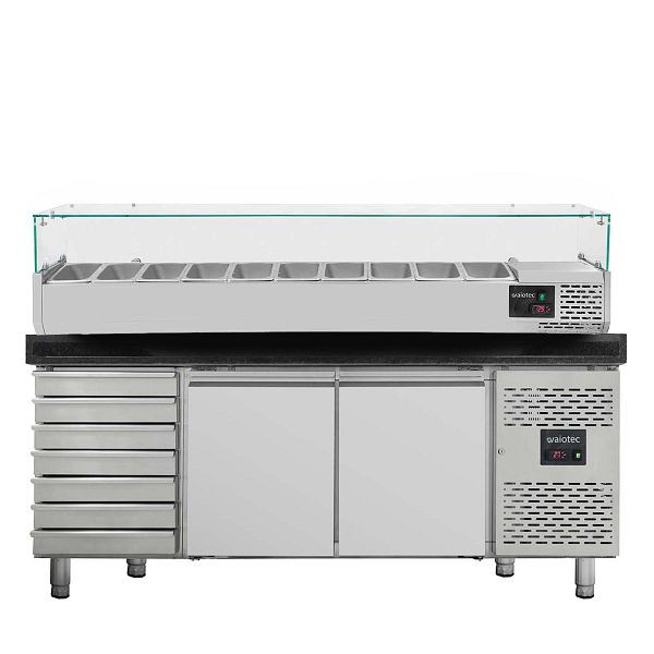 Vaiotec EASYLINE Pizzakühltisch 800 / 2-türig & 7 Schubladen "schwarz" inkl. Kühlaufsatz GN1/4, 11269